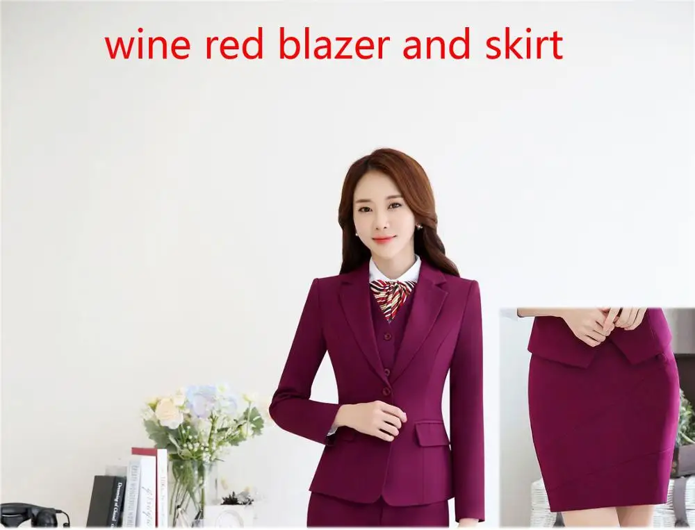 wind red blazerskirt IZICFLY Новые Элегантные Синие офисные форменные дизайнерские женские костюмы с брюками ансамбль женский 2 шт. pantalon деловые брючные костюмы - Цвет: wind red blazerskirt