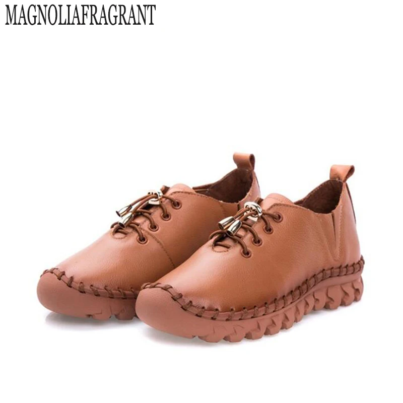 

footwear Women's Handmade Shoes Genuine Leather Flats Lacing Mother Shoes Woman Loafers Soft Single Casual Shoes Women k78
