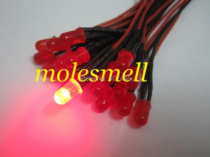 1000pcs 5mm 12v diffused Red 12V DC red lens 20cm Pre-Wired LED Light DIY free shipping