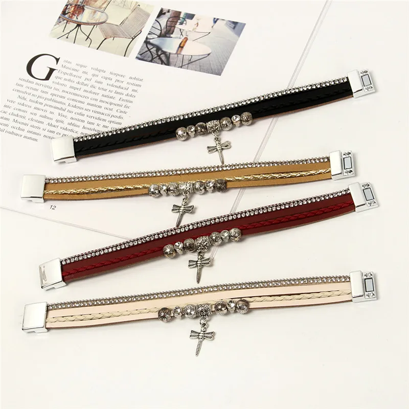 ORNAPEADIA New bohemia bracelet fashion Vintage beads sweet Multilayer leather dragonfly pendant girls festival gift | Украшения и