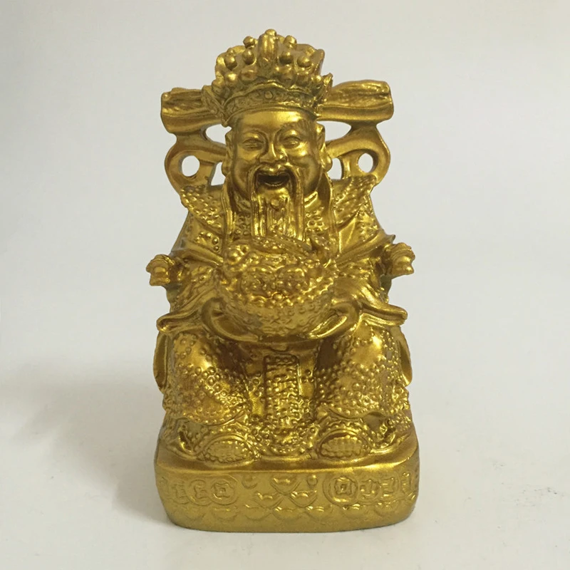 

Golden Chinese Feng Shui God Of Wealth Buddha Statue Sculpture Lucky Gifts Resin Craft Ornaments Buddha Statues Home Decoration