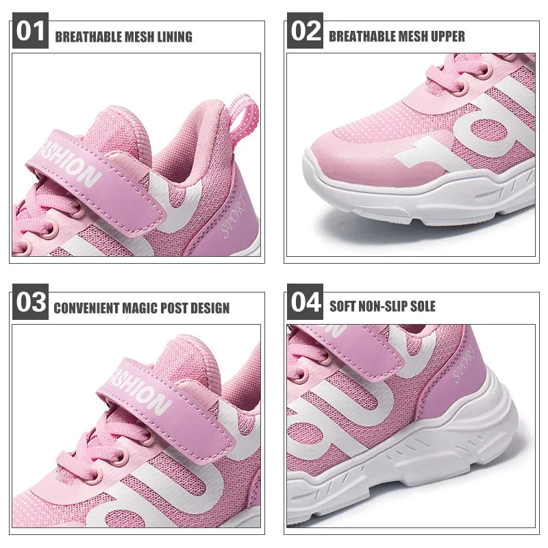 Летняя новая модная обувь для бега девочек сетчатые дышащие повседневные