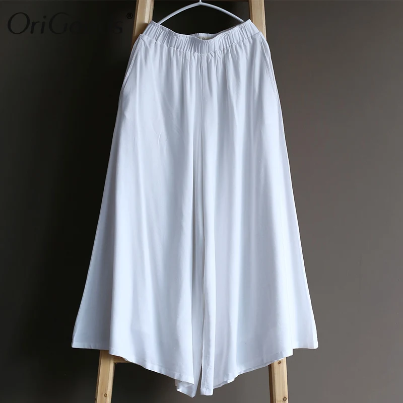 OriGoods White Harem Pants Women Elastic waist Trousers 2019 Summer Cotton Linen Novelty Pantalon A424 | Женская одежда