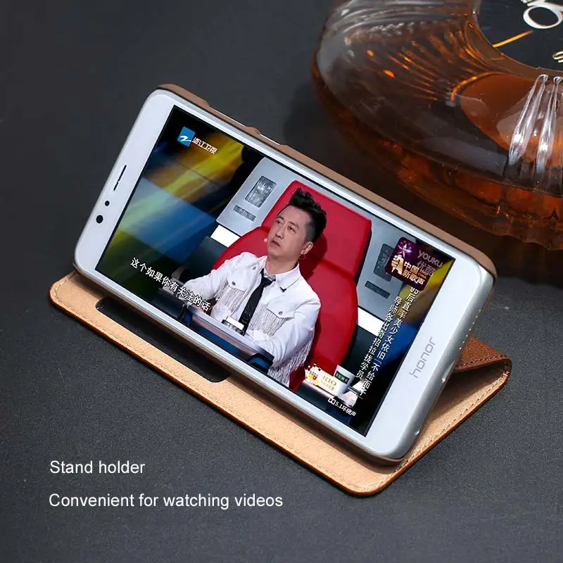 Чехол-книжка из натуральной кожи для huawei Honor 8 с окошком и бумажником