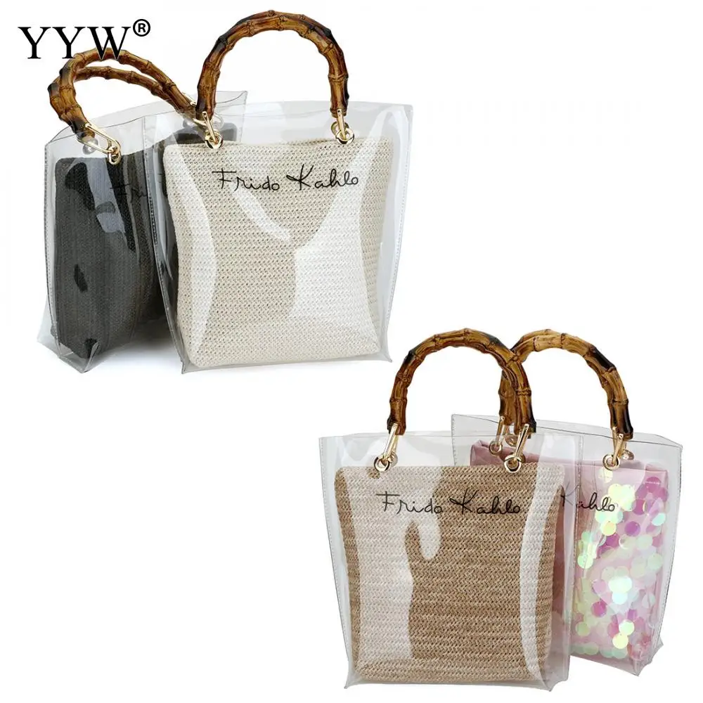 Сумка-тоут женская из ПВХ прозрачная соломенная 2 шт. | Багаж и сумки