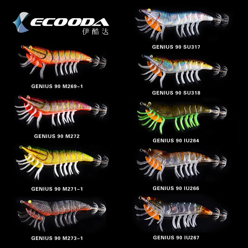 Ecooda Genius90mm 20 г 3,5# крючок 75 мм 12 г 3,5# тонущий крючок Squality крючок для наживки Рыбалка светящиеся приманки Egi наживка для кальмара приманки