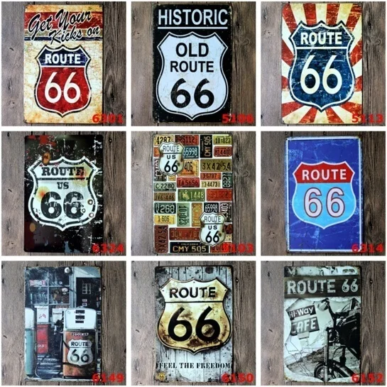 Route 66 металлические жестяные знаки Ретро украшение дома Бар старинная