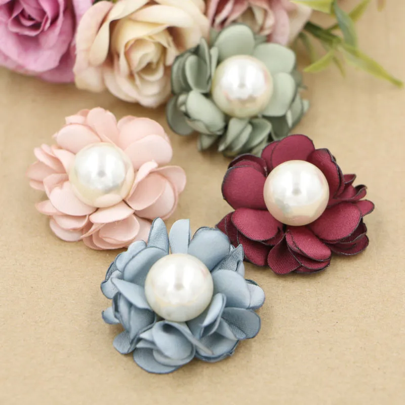 Бесплатная доставка 20 шт. круглые белые жемчужные сердечники тканевые цветы с