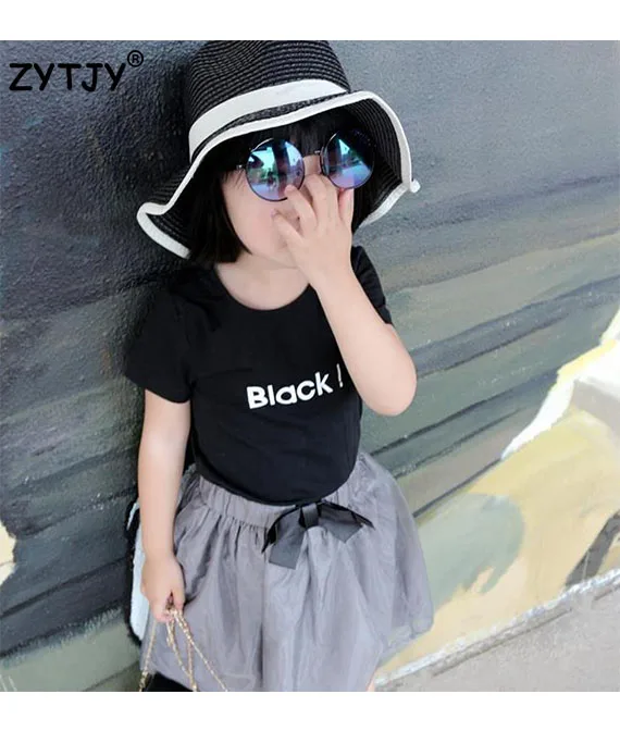 Черно белая детская футболка с буквенным принтом рубашка для мальчиков и девочек