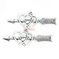 10pcs antique silver plated arrow though heart love charms pendants for bracelet jewelry making diy necklace craft 52mm