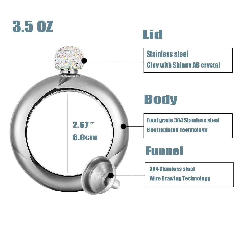 Hillside-Kit Bracelet Bangle Flask Handmade Crystal Lid Creative 304 Stainless Steel Wine Gift | Дом и сад
