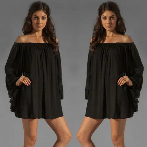 Для женщин блузки Повседневное дамы с плеча шифон Твердые длинным рукавом качели