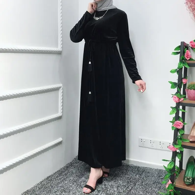Black dress Бархатная абайя Femme кафтан халат Дубай мусульманский хиджаб платье Турция Абая для женщин Кафтан Marocain Elbise Рамадан Исламская одежда - Цвет: Black dress