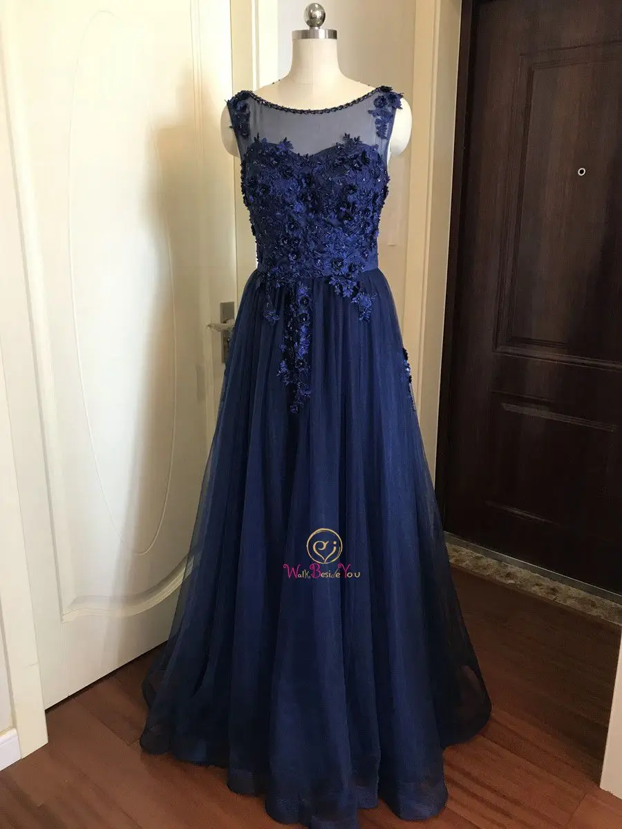 Walk Beside You темно-синие вечерние платья vestido de gala largo кружева аппликация бисером цветочные фатиновые платья для выпускного вечера халат longue soiree