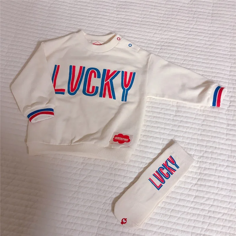 Носки для малышей; модные носки без пятки с надписью «Lucky»; Bebe; корейские Носки с рисунком солнца для малышей; Детские аксессуары с рисунком вишни