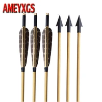 6912pcs archery wood arrow with 5 inch drop shape or shield shape turkey feather for recurve bow longbow hunting accessory