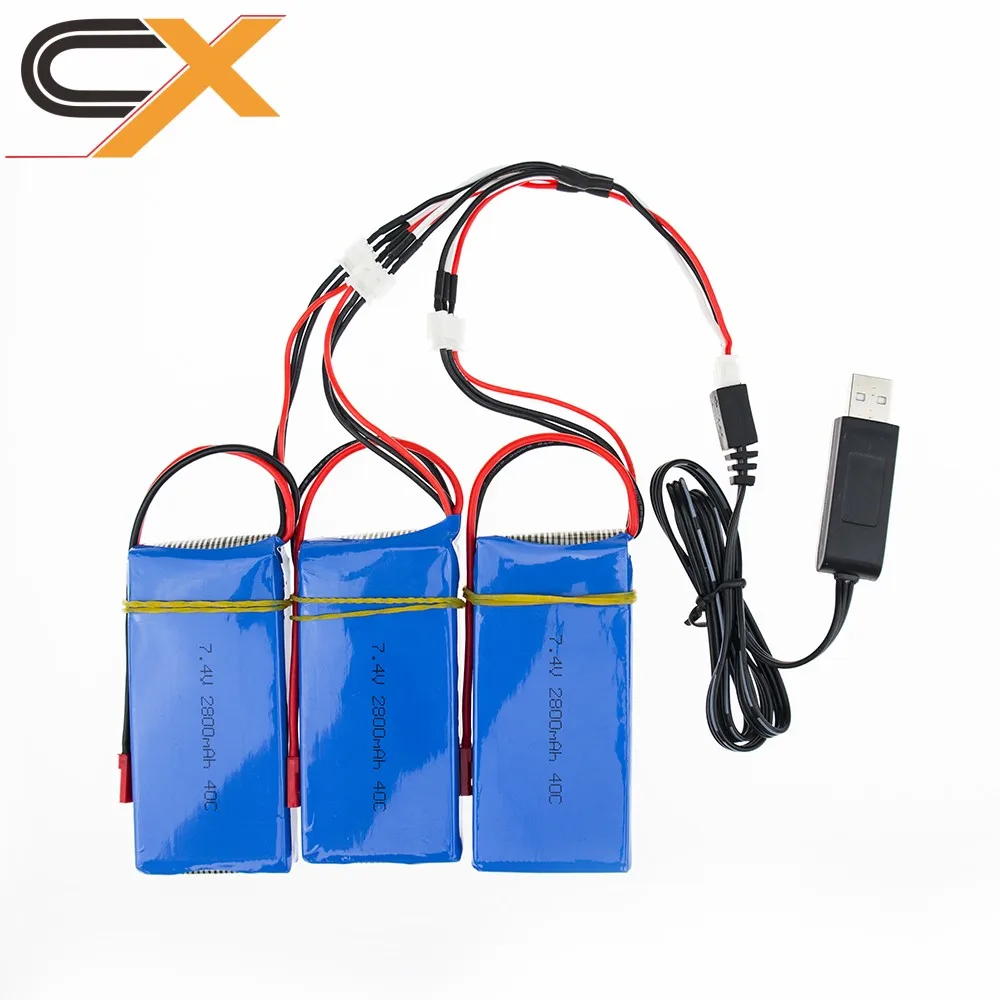 7.4 В 2800 мАч липо 2 S батареи 3 шт. и USB устройство для WLtoys V262 V333 V323 V666 вертолет Quadcopter