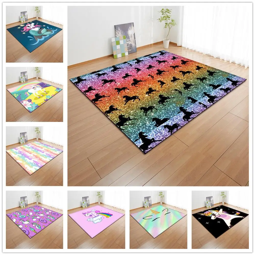 

Nordic 3d Unicorn Series Carpets Cartoon Childrens Bedroom Play Mat Soft Flannel Kids Room Area Rugs aisle runner Hallway Carpet