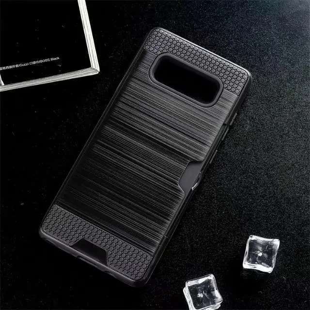 10pcs/lot.Slim Fit shockproof hard Case with built-in Credit Card / ID Slot Brushed Metal Texture for samsung galaxy note 8 |