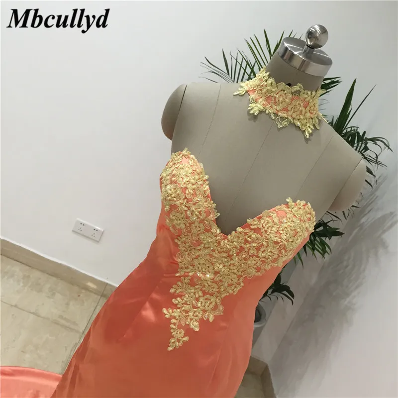 Mbcullyd Русалка платье подружки невесты с золотой аппликацией Кружева Милая