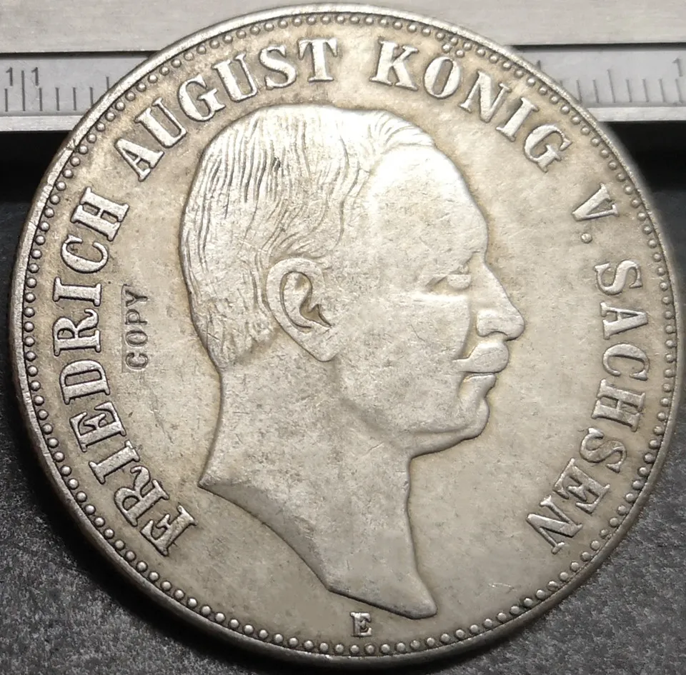1907-E Королевство Саксония 5 Марк-Фридрих Август III Посеребренная копия редкая