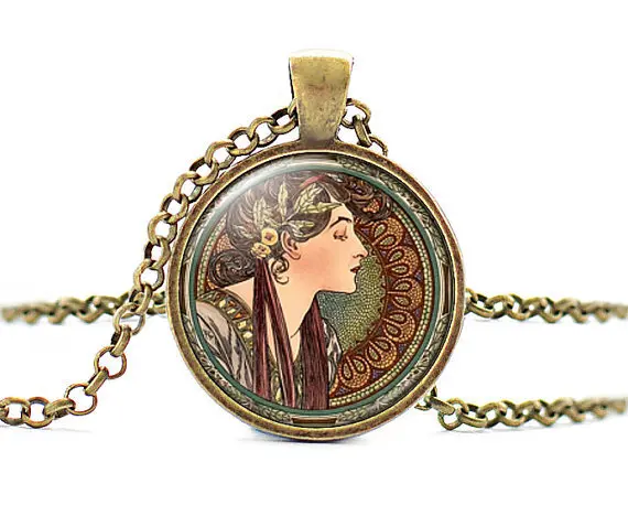 Женская винтажная цепочка Alphonse кулон со стальными звеньями стеклянный купол