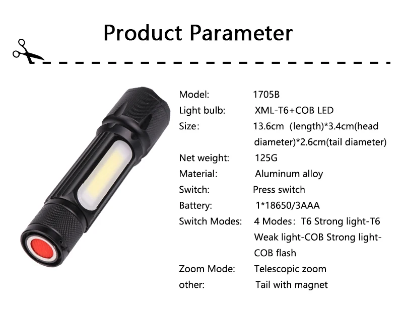 Z20 Litwod светодиодный фонарик 1705B 400LM XM-L T6/COB Zoomable 4 режима алюминиевый фонарь для кемпинга