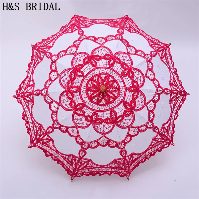 

H&S BRIDAL Umbrella Vintage Victorian Lace Manual Opening Fuchsia Wedding Umbrella Bride Parasol For Wedding Shower Umbrella