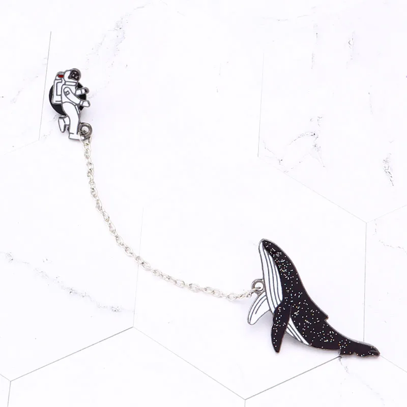 Astronaut and Whales Cartoon Brooches Pins Fish Lapel Badges Women Fashion Jewelry Wholesale Accessories Gift for Her | Украшения и