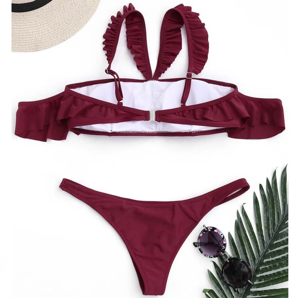 Бикини без бретелек сексуальный женский Одноцветный раздельный купальник пуш ап