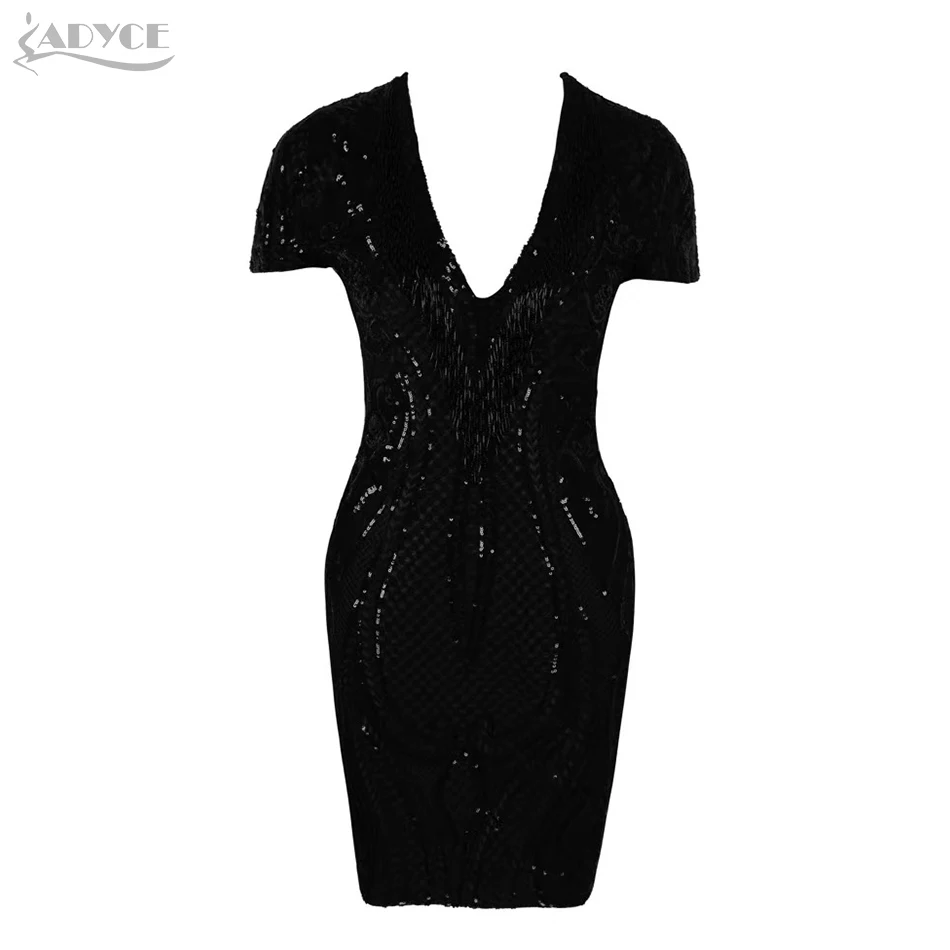 Женское вечернее платье с блестками Adyce черное клубное знаменитости глубоким