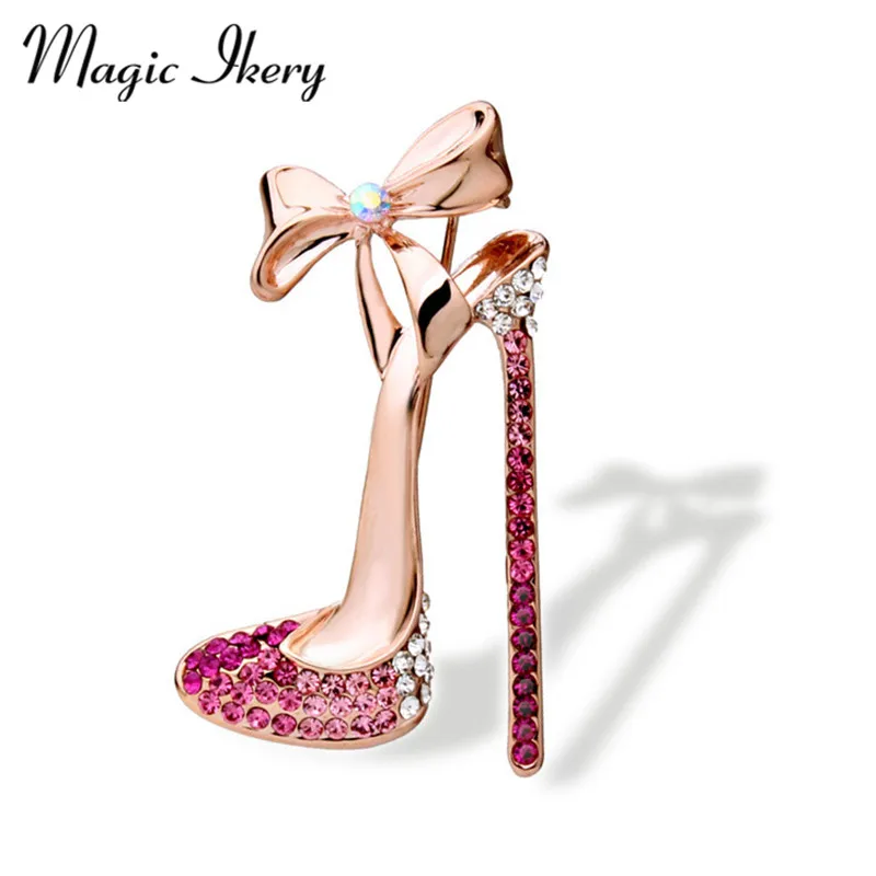 Женские броши в форме туфель Magic Ikery цвета розового золота с кристаллами из