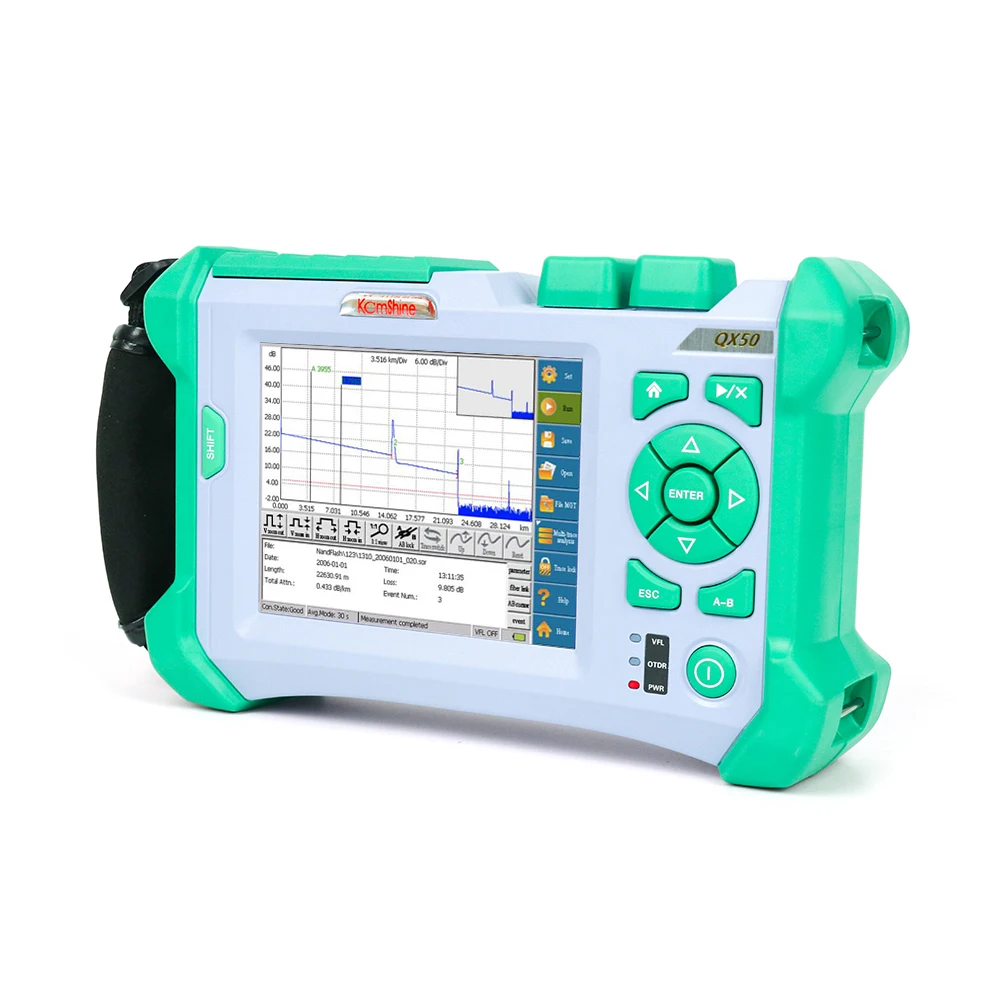 

Singlemode OTDR KomShine QX50-S Fiber Optic OTDR Equal to JDSU MTS-4000 OTDR 1310/1550nm 32/30dB <1.8m Event Blind Zone