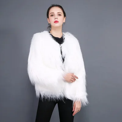 Женское пальто с мехом, черный, розовый, зеленый, 12 цветов, S-4XL, плюс размер, длинный рукав, куртка из искусственного меха,, новинка, Осень-зима, модные пальто LR259 - Цвет: White
