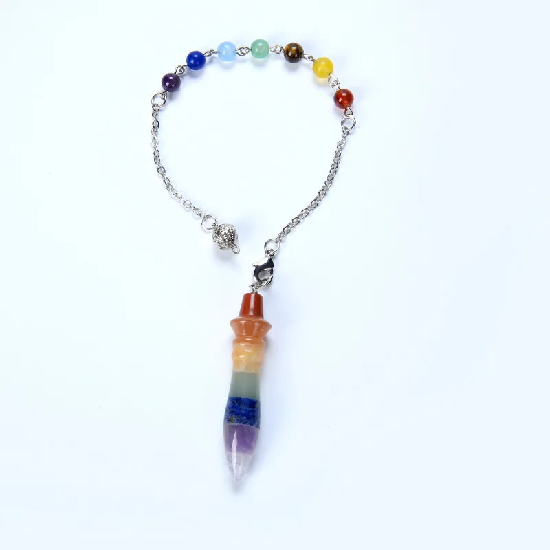 

7 Chakra Bead Chain Natural Stone Rainbow 7 Colors Energy Crystal Reiki Pendulum Dowsing Hypnosis Healing Amulet Charm Jewelry