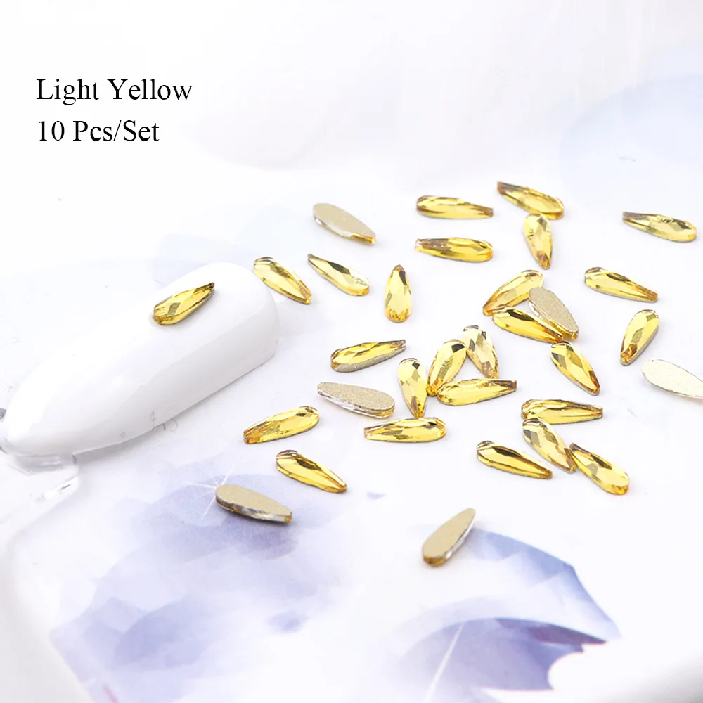 Light Yellow 10 шт. Стразы для дизайна ногтей в форме капли с плоской задней поверхностью, 3D Шарм, мини Стразы с бриллиантами, набор, сделай сам, украшение из драгоценных камней, маникюр LA905 - Цвет: Light Yellow