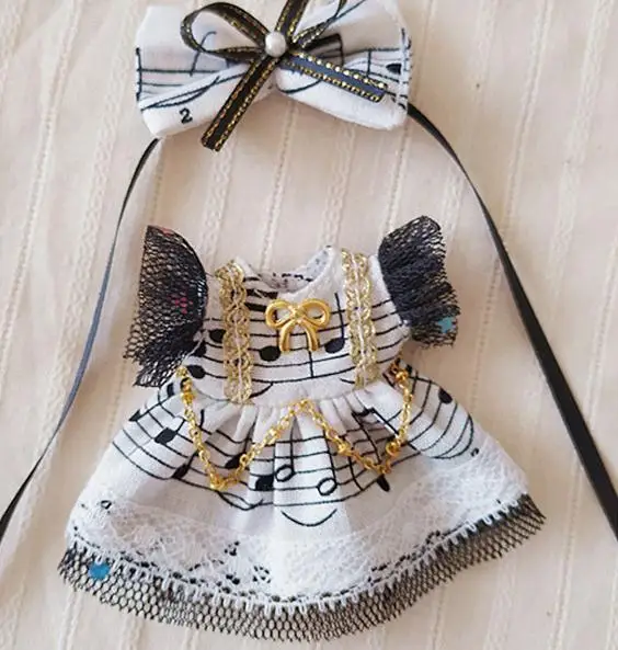 dress with headwear 1 Набор, милая музыкальная нота 1/12, Obitsu 11, Кукольное платье+ головной убор, одежда для OB11 OB 11, кукольная одежда, аксессуары - Цвет: dress with headwear
