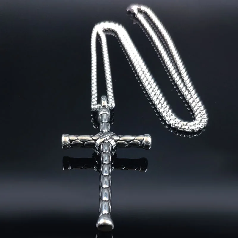 2021 Fashion Cross Stainless Steel Mens Necklace Silver Color Long Necklaces Pendants Jewelry colgante hombre N19108 | Украшения и