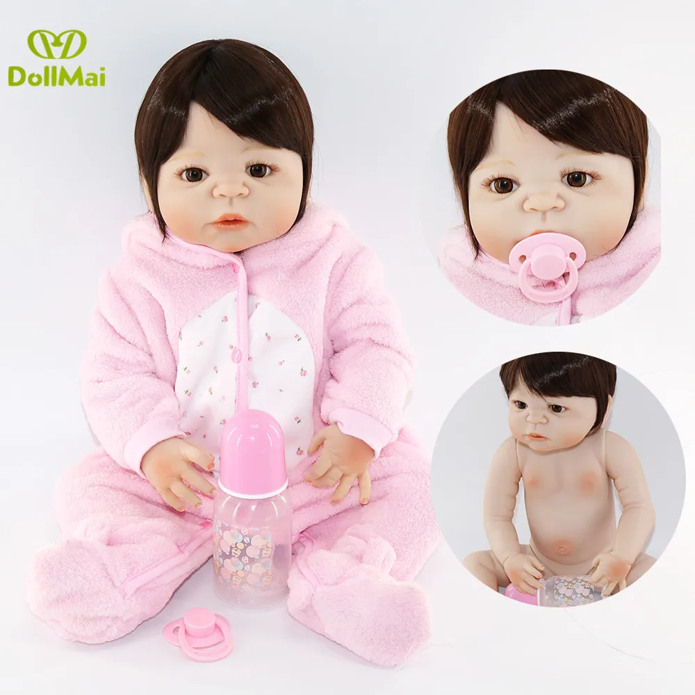 

23inch Lifelike Babies Boneca Full silicone VInyl Fashion Dolls Bebe handmade bonecas adorable stylish girl bathe doll for sale