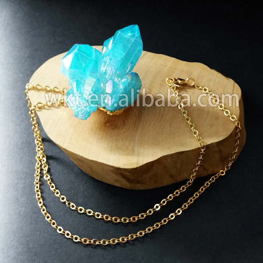 Ожерелье натуральный аура Аква кварц кластера WT N497 опт|natural crystal necklace|aqua auracrystal aura |