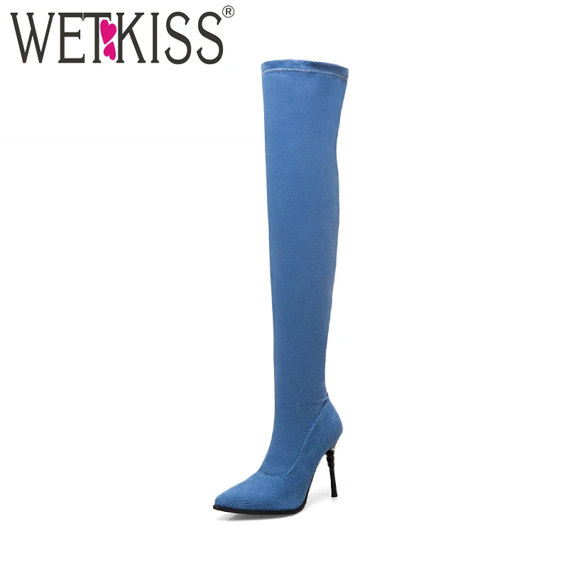 WETKISS/очень большие размеры 32-50 джинсовые женские сапоги на высоком каблуке