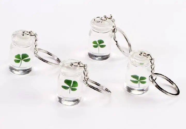 

10 keychain real dried four leaf clover current bottle lucid jewelry