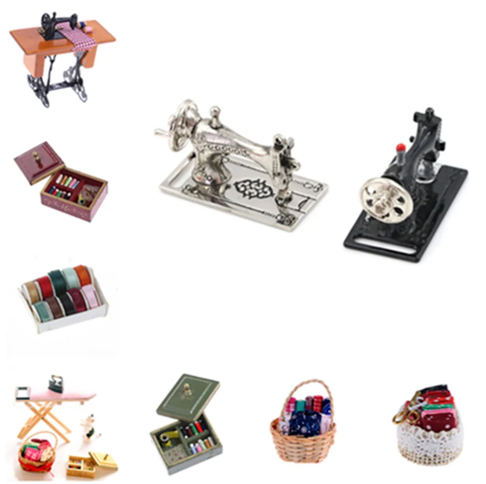 

Multifunctional 1:12 Miniature Vintage Sewing Box Iron Board Needle Scissors Kit Dollhouse Decoration Accessories