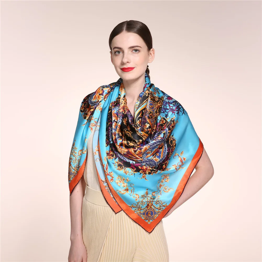 100% Шелковый весенний женский шарф с цветочным принтом квадратная шаль
