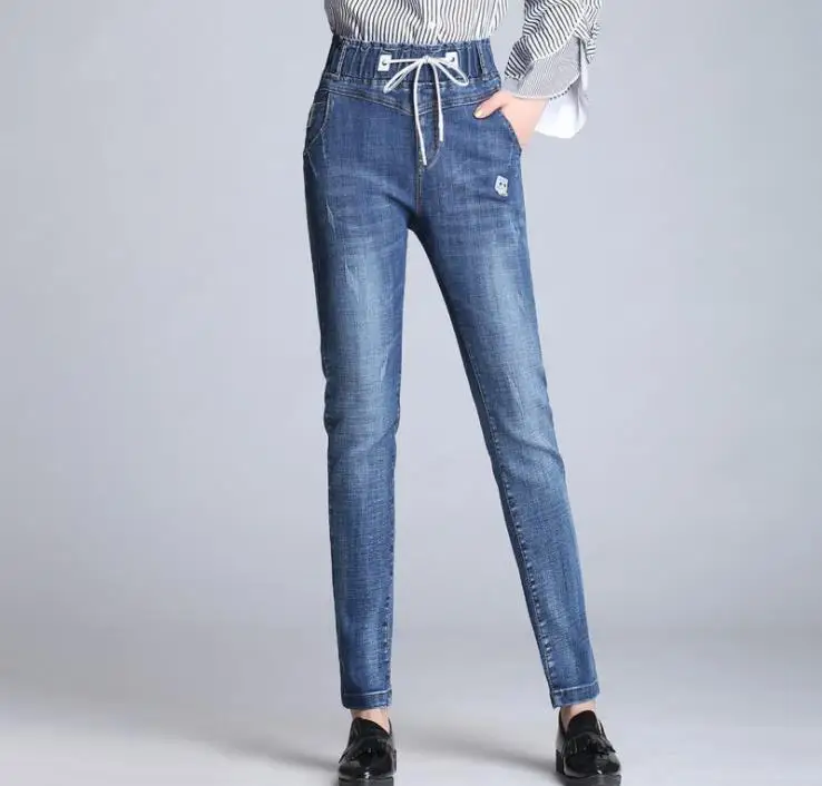 

Женские джинсы, весенние новые шаровары, джинсы с эластичной талией, тонкие брюки