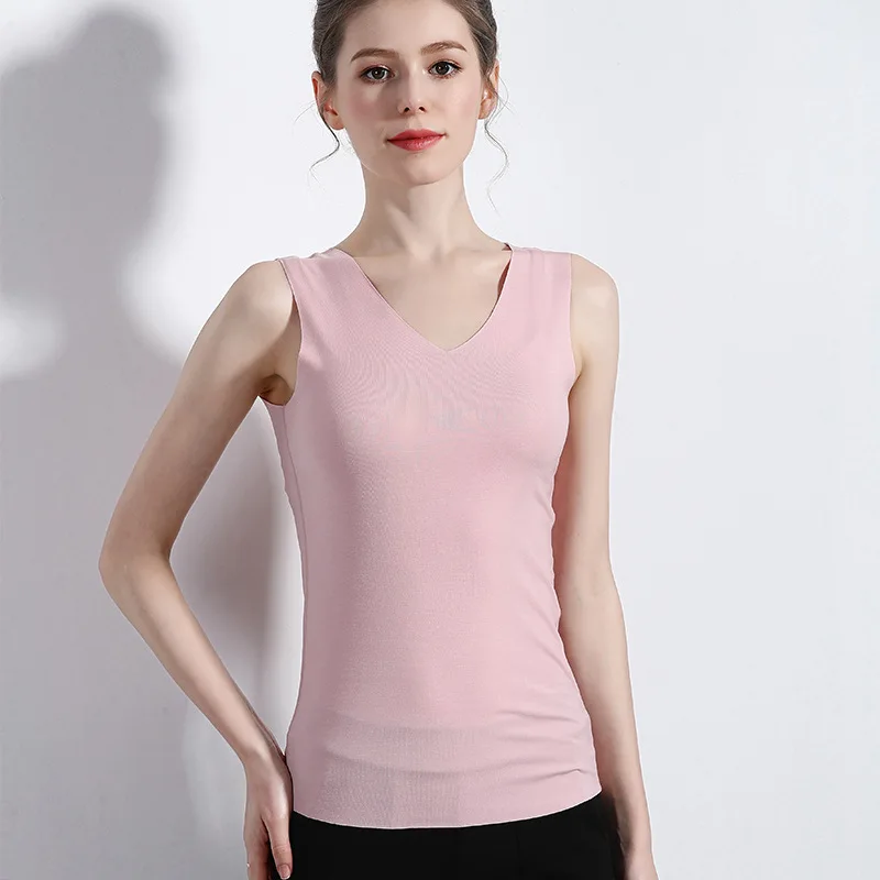 Pink V-Neck TWTZQ, новинка, M-XXL размера плюс, летняя майка без рукавов, женская футболка, хлопок, круглый вырез, v-образный вырез, тонкие топы для девочек, женская одежда, 3BX004 - Цвет: Pink V-Neck