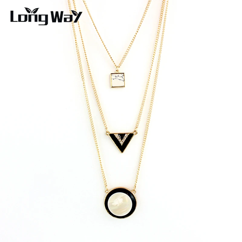 

LongWay 3/set necklaces Gold Color Multilayer Necklace Jewelry Triangle Pendant Pendant Necklace For Women Jewelry SNE160082