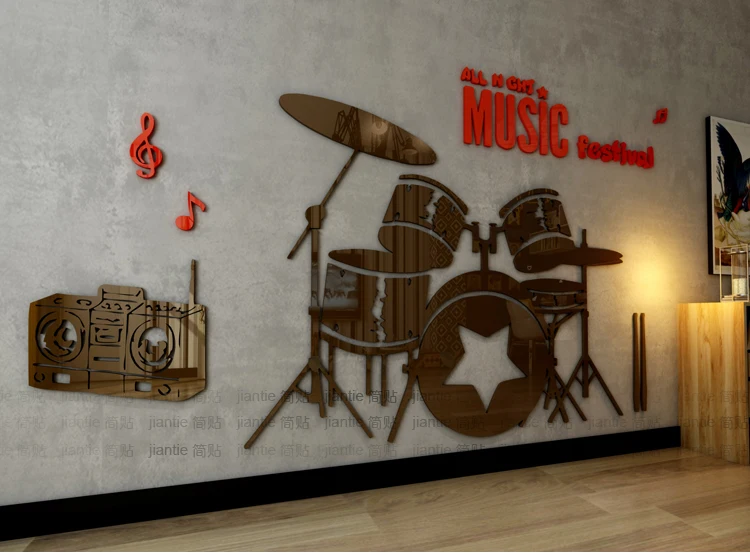 Хит продаж! Акриловая настенная 3d Наклейка на стену с полкой и барабаном детская