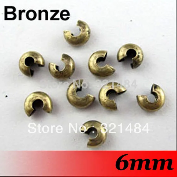 2000pcs 6mm Antique Bronze Crimp Covers End Crimp Beads Jewelry Findings Accessoreis