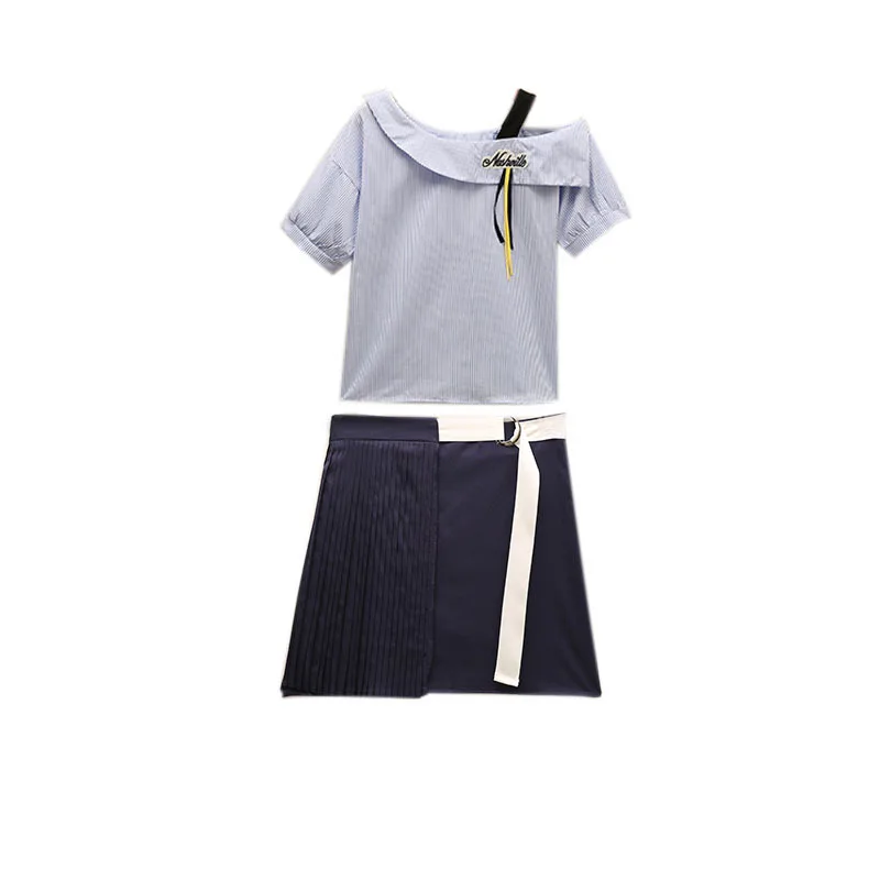 ICHOIX 2 юбка из кусочков Комплекты платье в полоску с открытыми плечами блуза